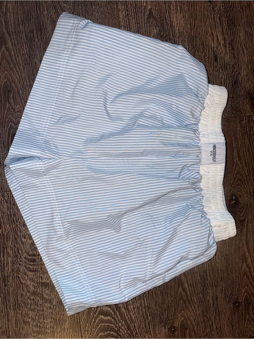 Light Blue Striped Shorts with Elastic Waistband